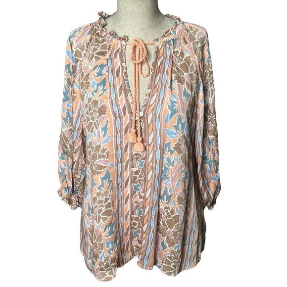 Omika Top Medium Tunic Boho Blouse Shirt Floral Pastel Viscose India Gypsy - Picture 1 of 5